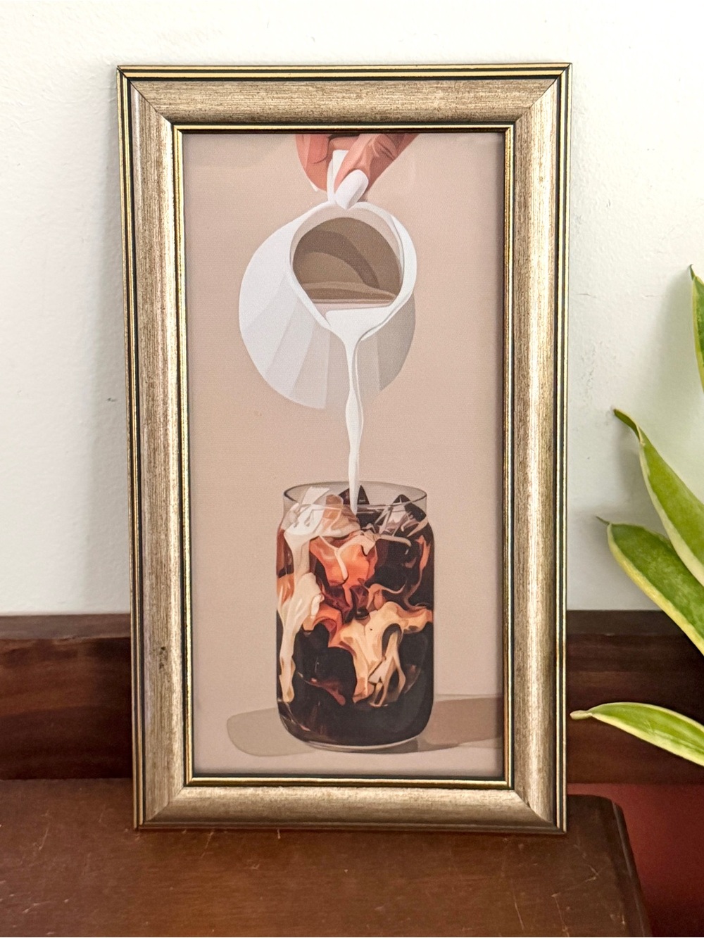 Gold Framed Iced Coffee Pour Art Print Mid Century Modern Kitchen Wall Decor